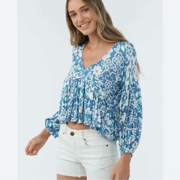 NEW O'Neill women's Mary twiggy print peasant crop top floral size M - Picture 2 of 10